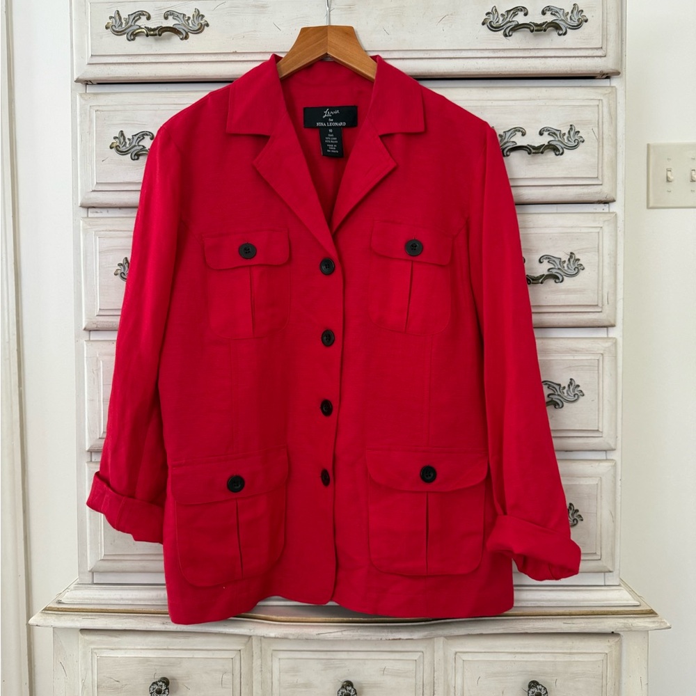 Red Linen Professional Pocketed Blazer